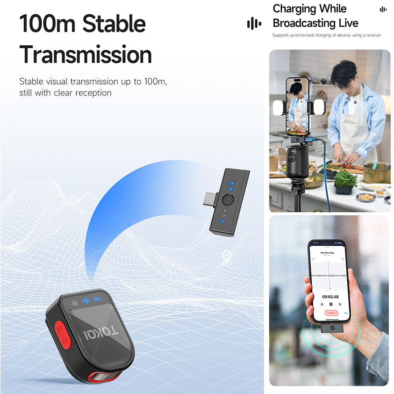 H01 One Tow Two Noise Cancelling Wireless Magnetic Lavalier Microphone 100M Distance Pickup Mini Microphone with Reverb Function